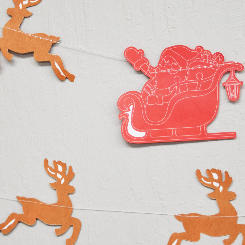 Red / Brown Santa's Reindeer Sleigh Christmas Holiday Party Paper Garland Banner (11FT) - PaperLanternStore.com - Paper Lanterns, Decor, Party Lights & More