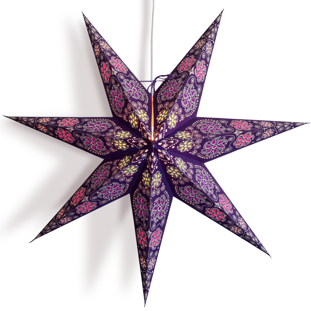 3-PACK 24&quot; Purple Winds 7-Point Paper Star Lantern, with LED Bulbs and Lamp Cord Light Included
