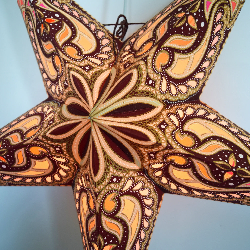 3-PACK 24&quot; Brown Alaskan Glitter Paper Star Lantern, with LED Bulbs and Lamp Cord Light Included