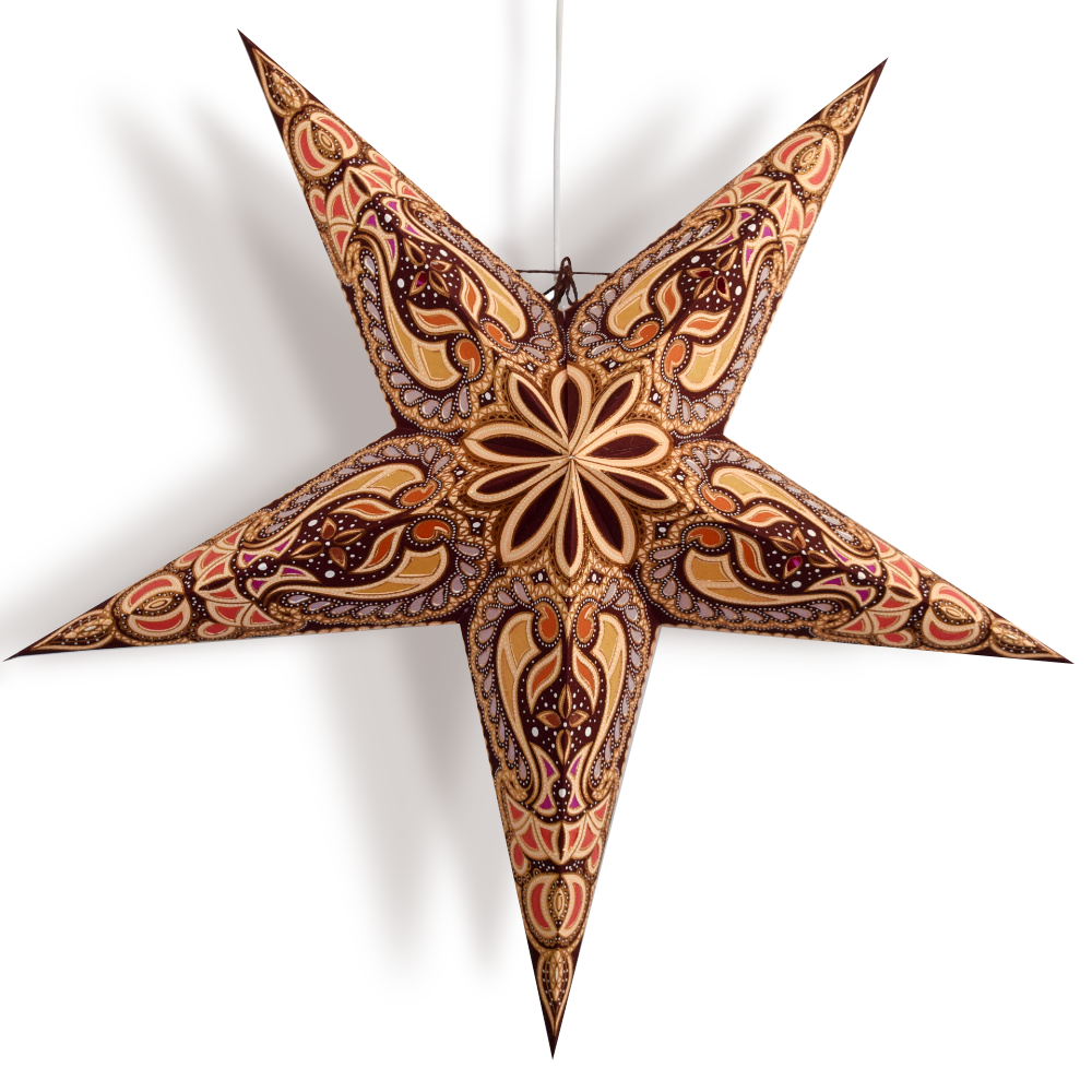 24" Brown Tan Alaskan Glitter Paper Star Lantern, Hanging Wedding & Party Decoration