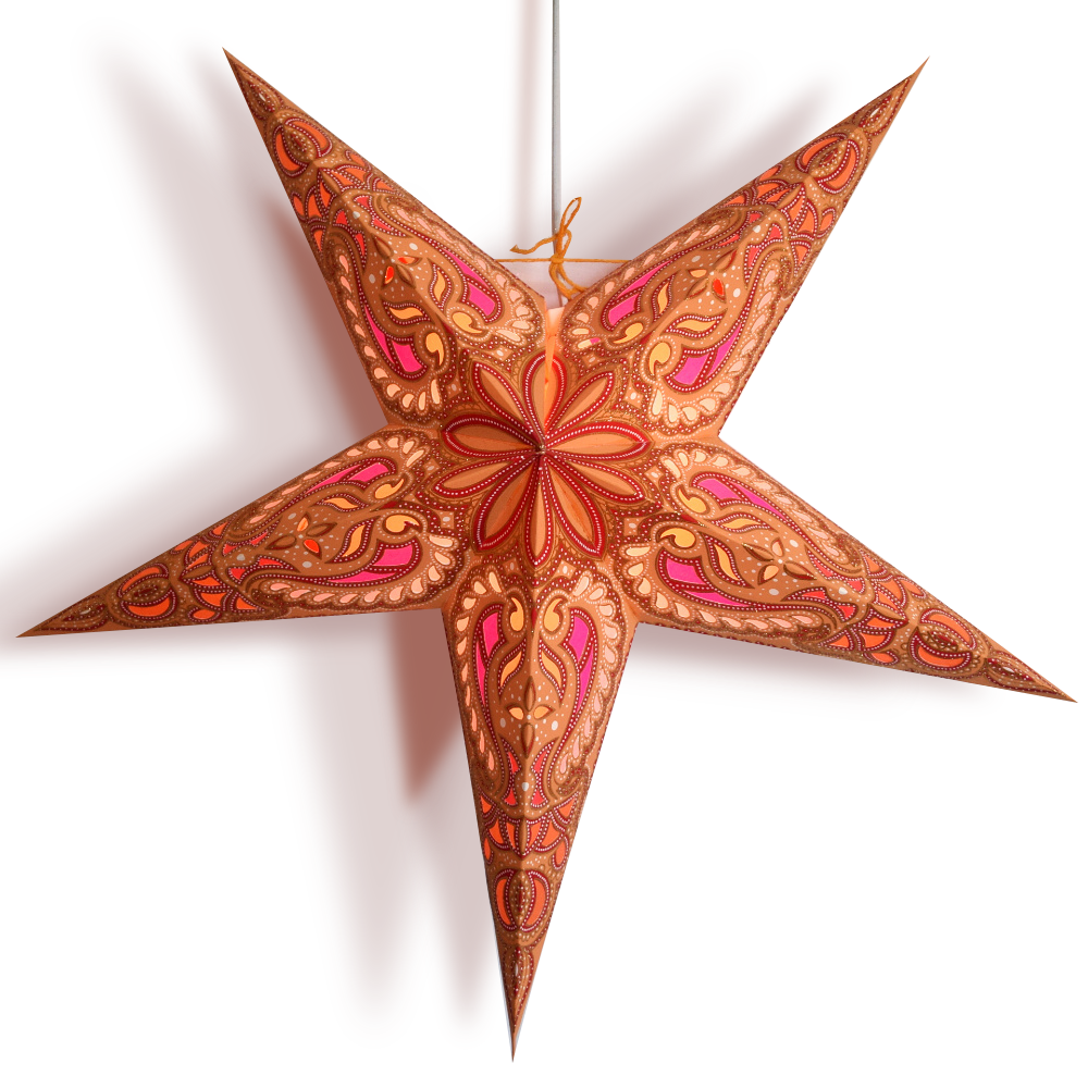 3-PACK 24&quot; Orange Alaskan Glitter Paper Star Lantern, with LED Bulbs and Lamp Cord Light Included