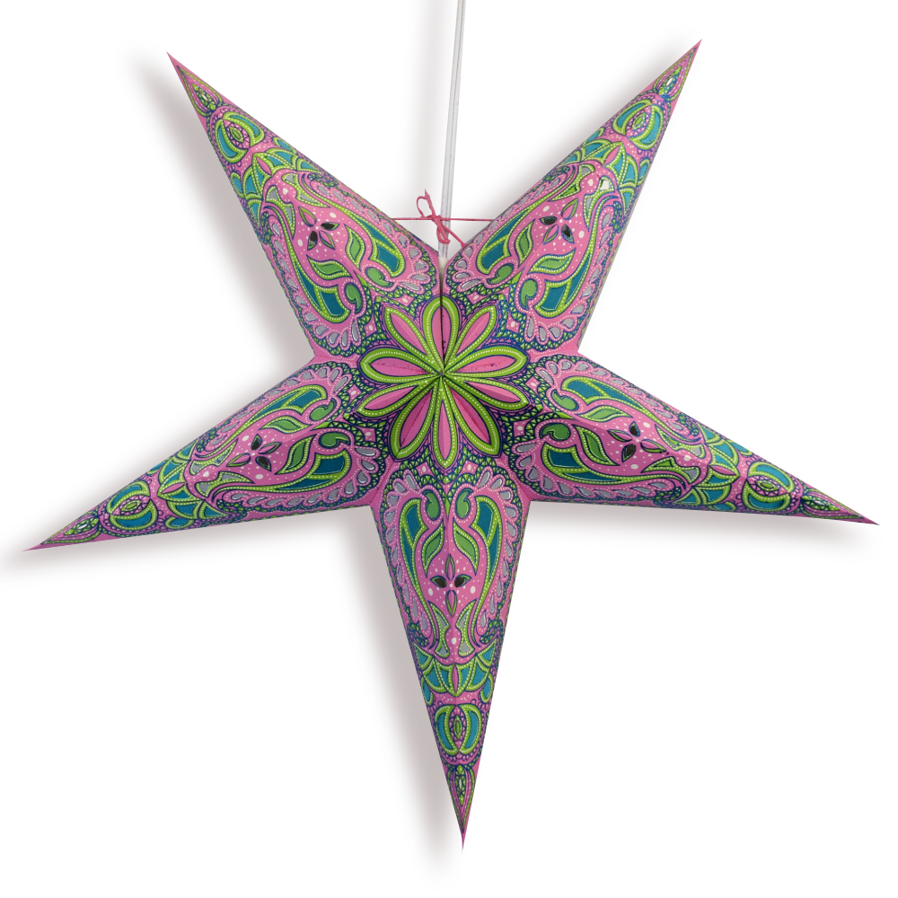 24&quot; Pink Green Alaskan Glitter Paper Star Lantern, Hanging Wedding &amp; Party Decoration