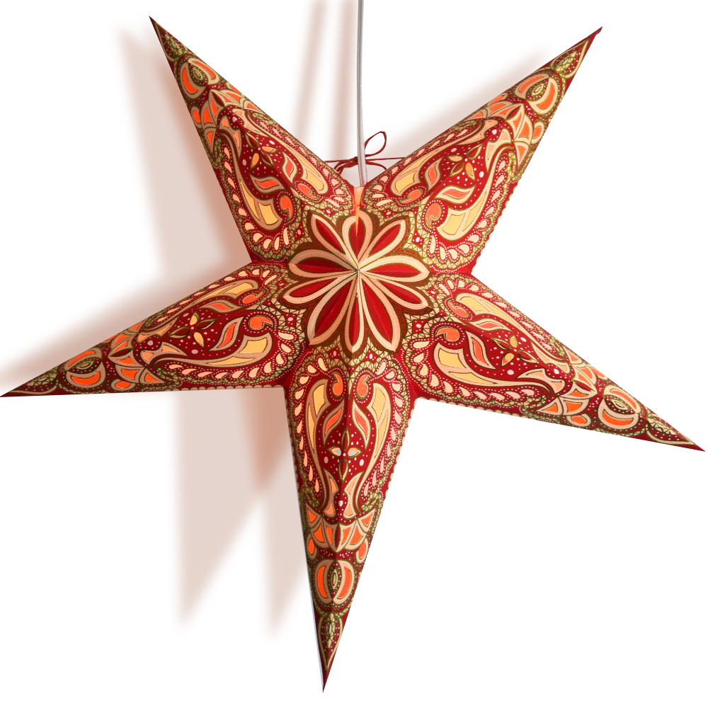 24" Red Orange Alaskan Green Glitter Paper Star Lantern, Hanging Wedding & Party Decoration