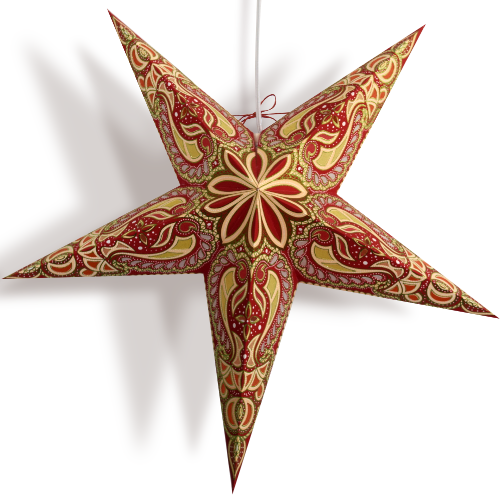 24&quot; Red Orange Alaskan Green Glitter Paper Star Lantern, Hanging Wedding &amp; Party Decoration