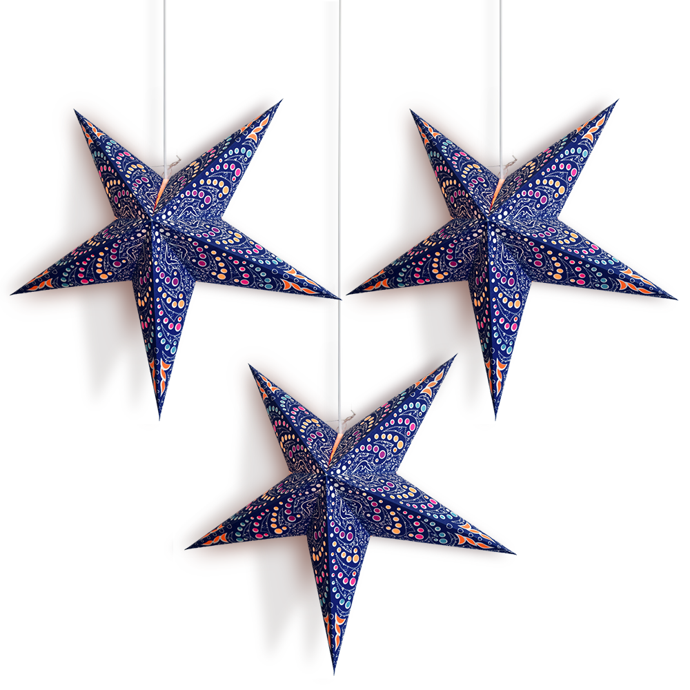 3-PACK + CORD + BULBS | 24&quot; Purple Aloha Paper Star Lantern and Lamp Cord Hanging Decoration