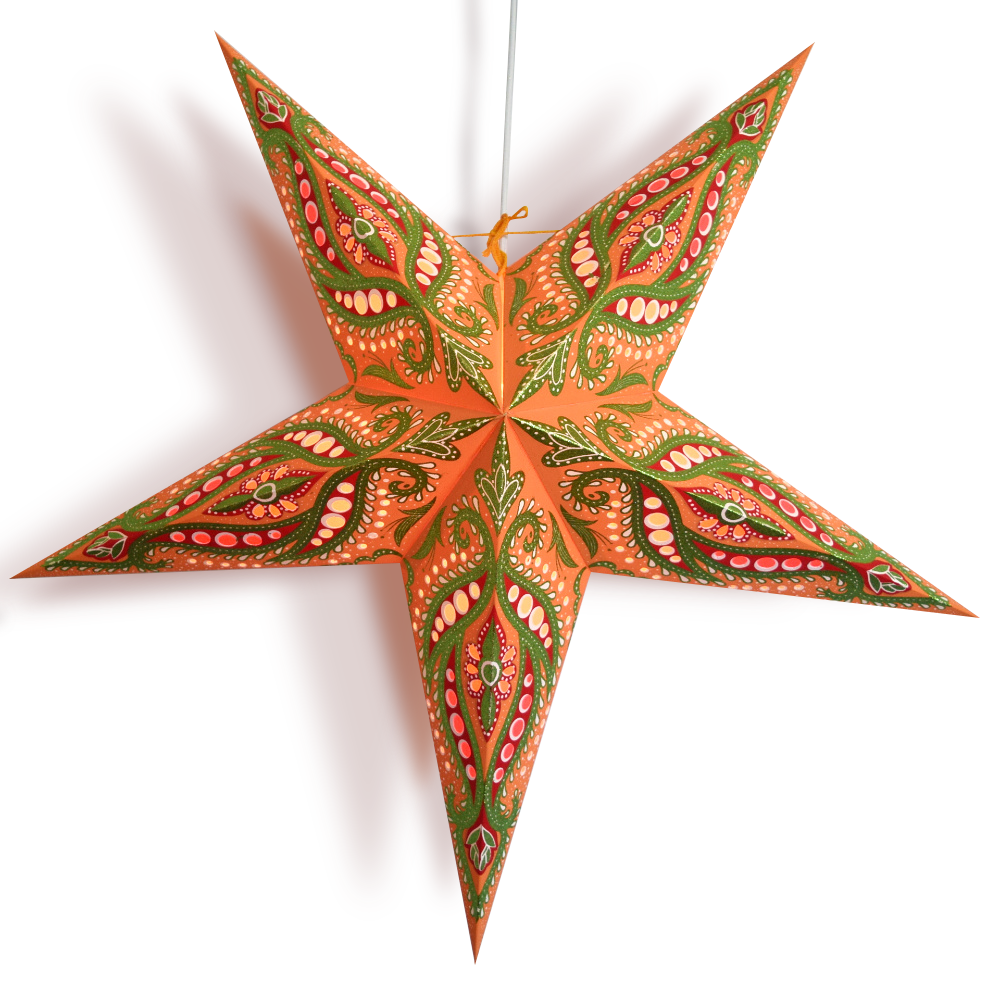 3-PACK 24&quot; Orange Bloom Glitter Paper Star Lantern, with LED Bulbs and Lamp Cord Light Included