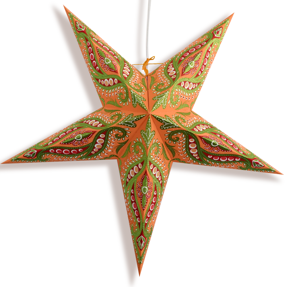 3-PACK 24&quot; Orange Bloom Glitter Paper Star Lantern, with LED Bulbs and Lamp Cord Light Included