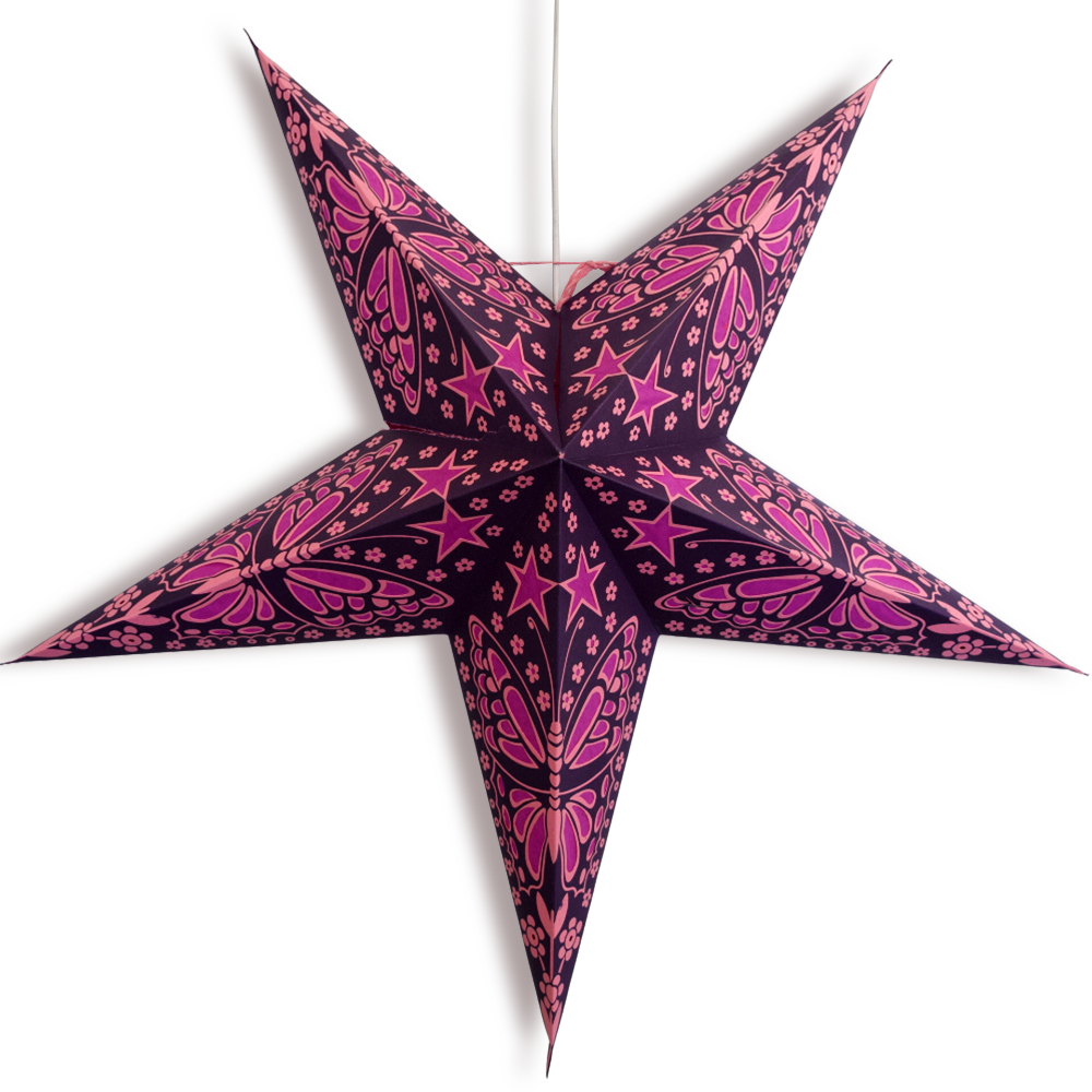 24&quot; Purple Pink Butterfly Stars Paper Star Lantern, Hanging Wedding &amp; Party Decoration