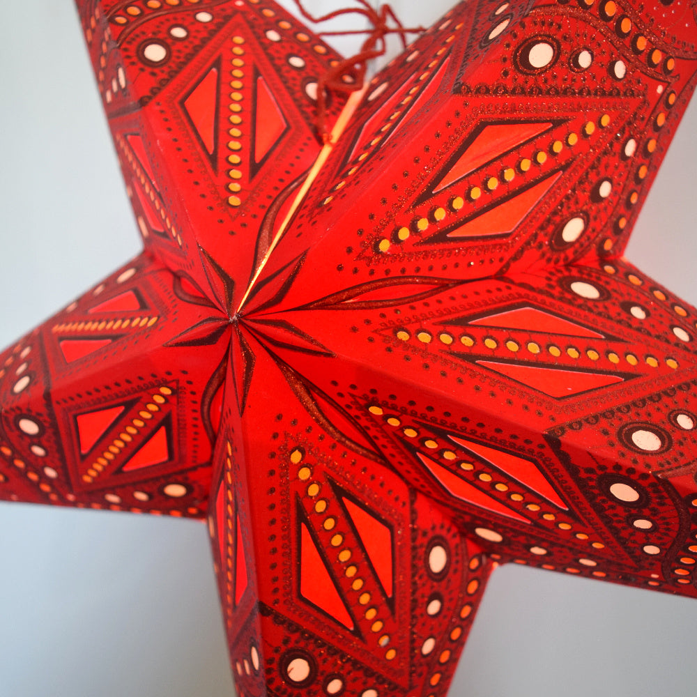 3-PACK 24&quot; Red Crystal Glitter Paper Star Lantern, with LED Bulbs and Lamp Cord Light Included