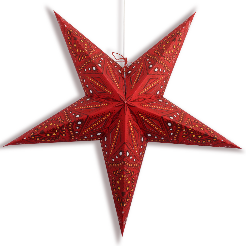 24" Red Crystal Glitter Paper Star Lantern, Hanging Wedding & Party Decoration