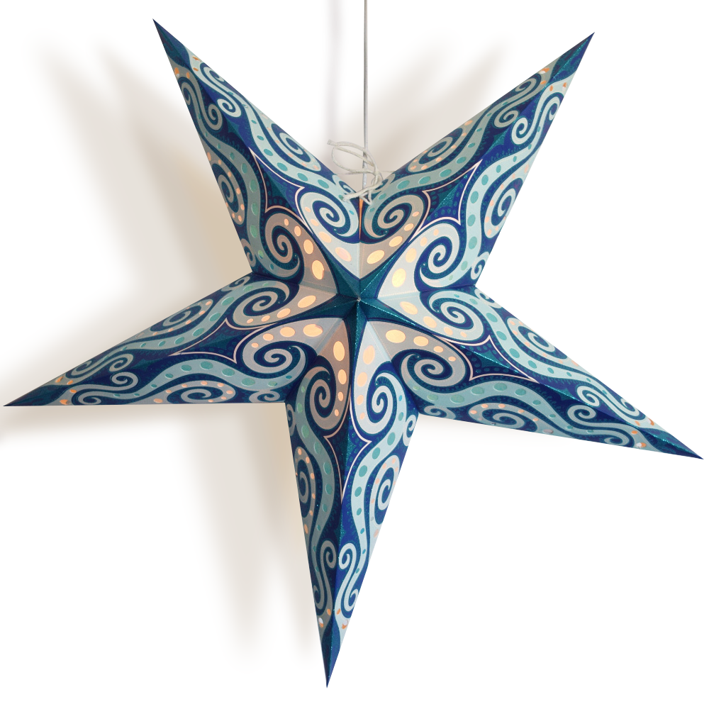 24&quot; Turquoise Blue Mouri Glitter Paper Star Lantern, Hanging