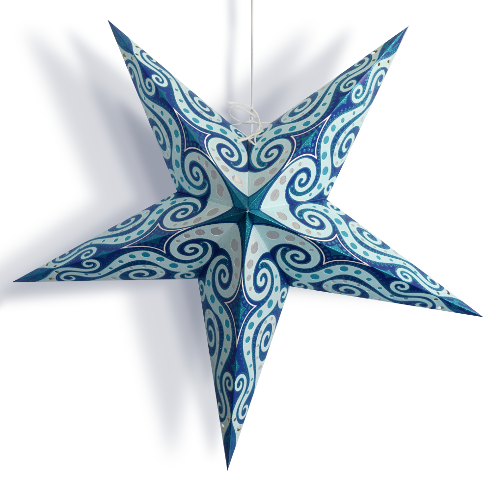 24" Turquoise Blue Mouri Glitter Paper Star Lantern, Hanging