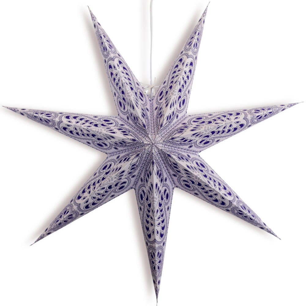 3-PACK 24&quot; Purple Grey Peacock Illuminated 7-Point Paper Star Lantern, with LED Bulbs and Lamp Cord Light Included