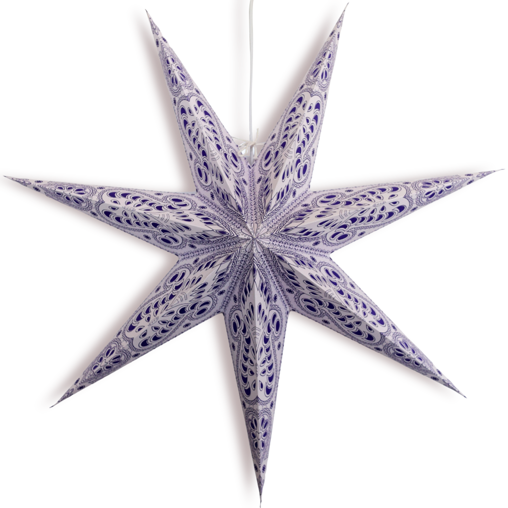 24" Purple Grey Peacock 7-Point Paper Star Lantern, Hanging