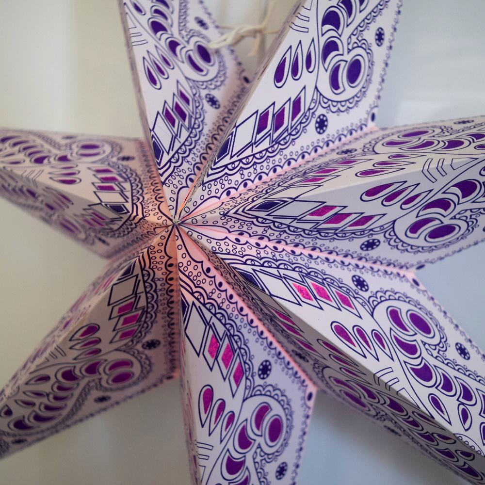 24" Purple Grey Peacock 7-Point Paper Star Lantern, Hanging