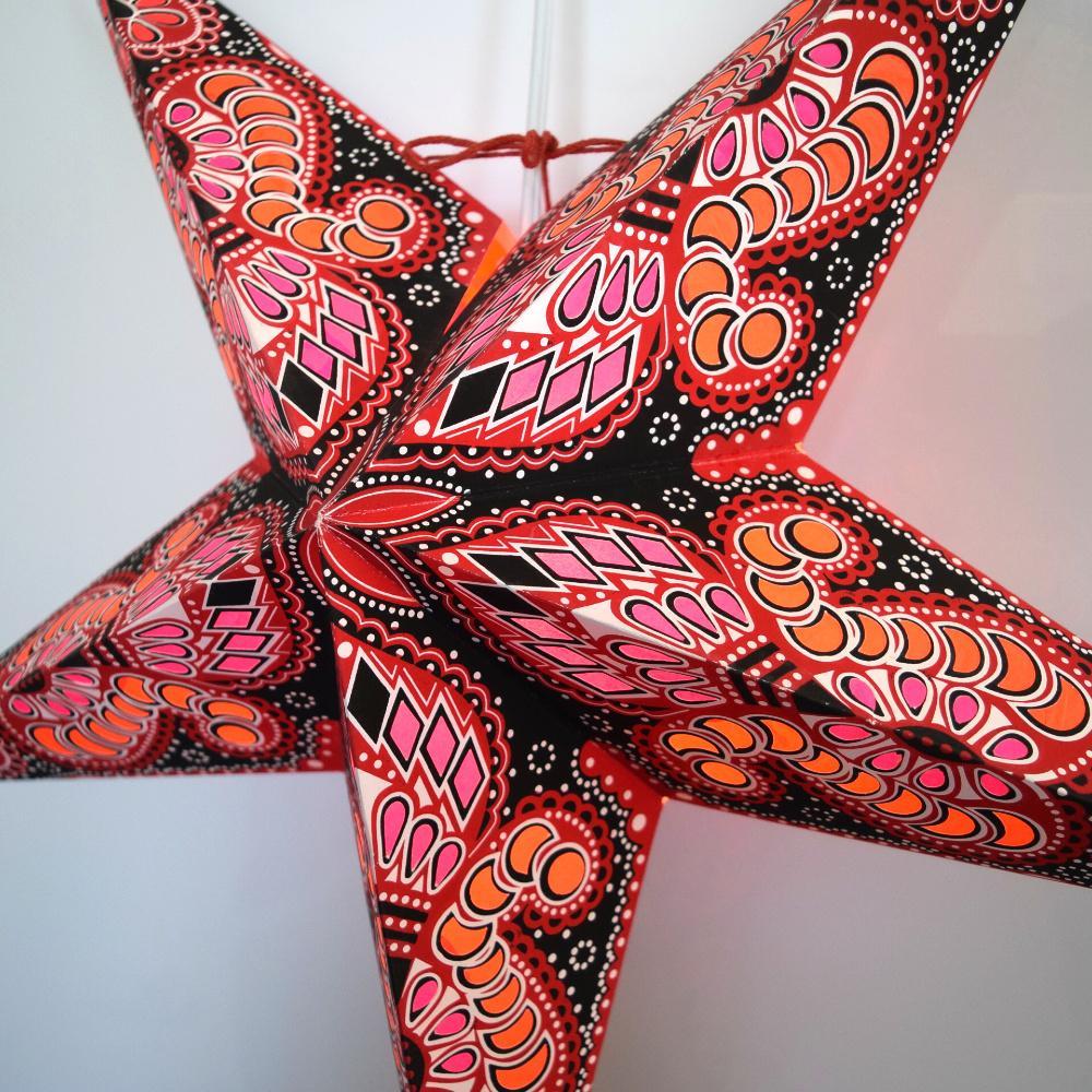 24&quot; Red Black Peacock Paper Star Lantern, Hanging