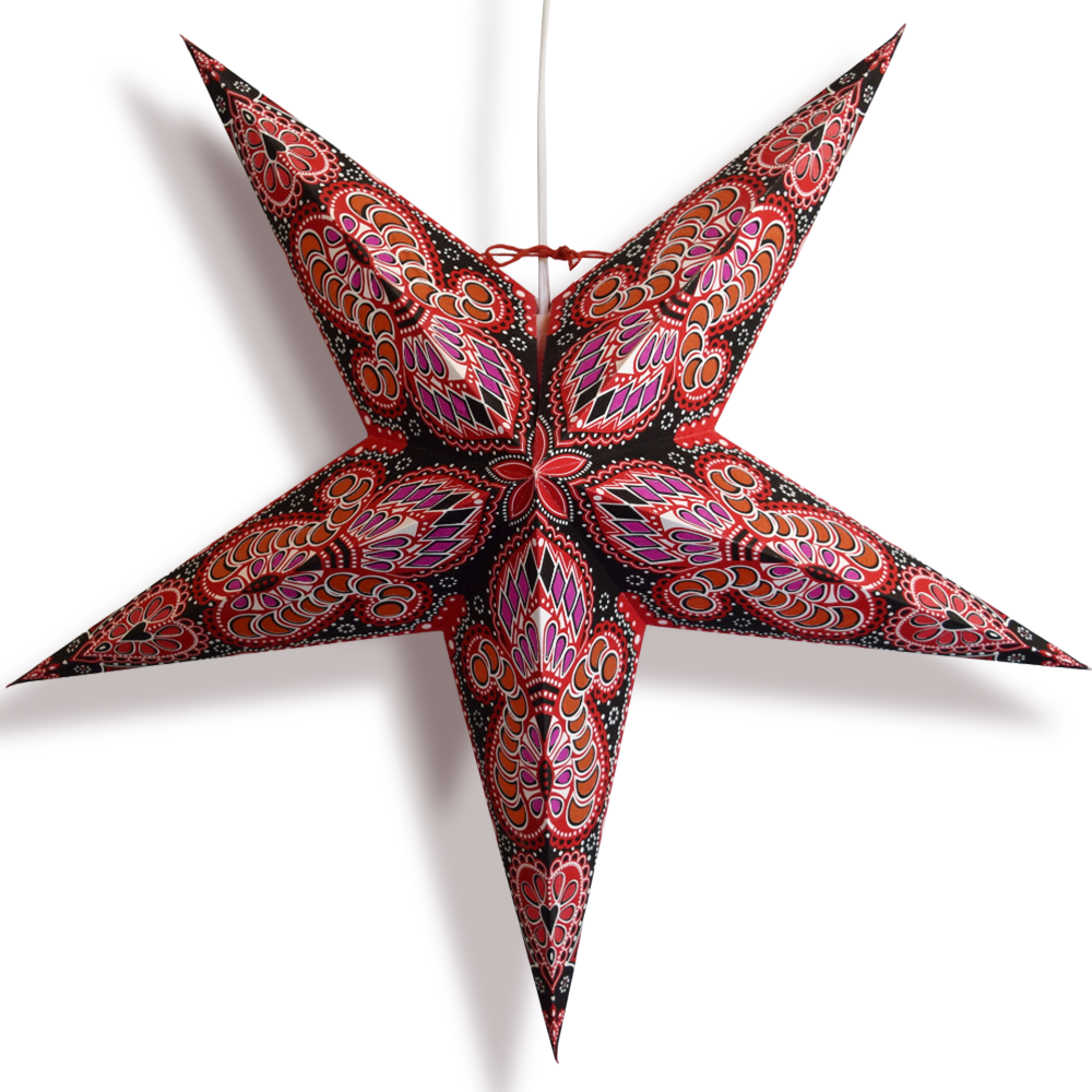 24&quot; Red Black Peacock Paper Star Lantern, Hanging
