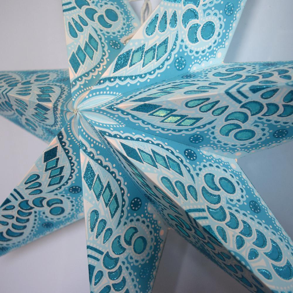 24&quot; Turquoise Blue Peacock 7-Point Paper Star Lantern, Hanging