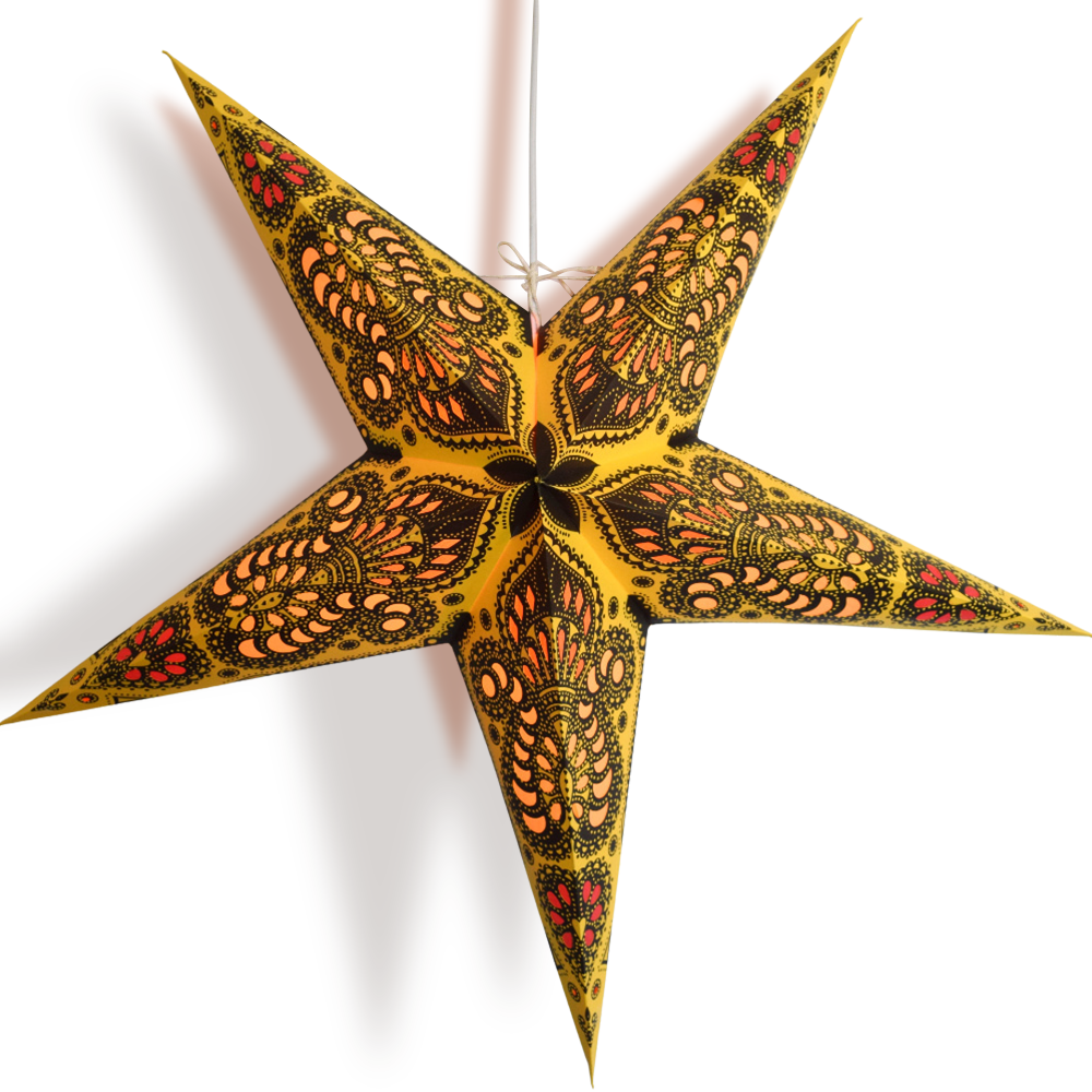 3-PACK 24&quot; Cream Yellow Peacock Paper Star Lantern, with LED Bulbs and Lamp Cord Light Included