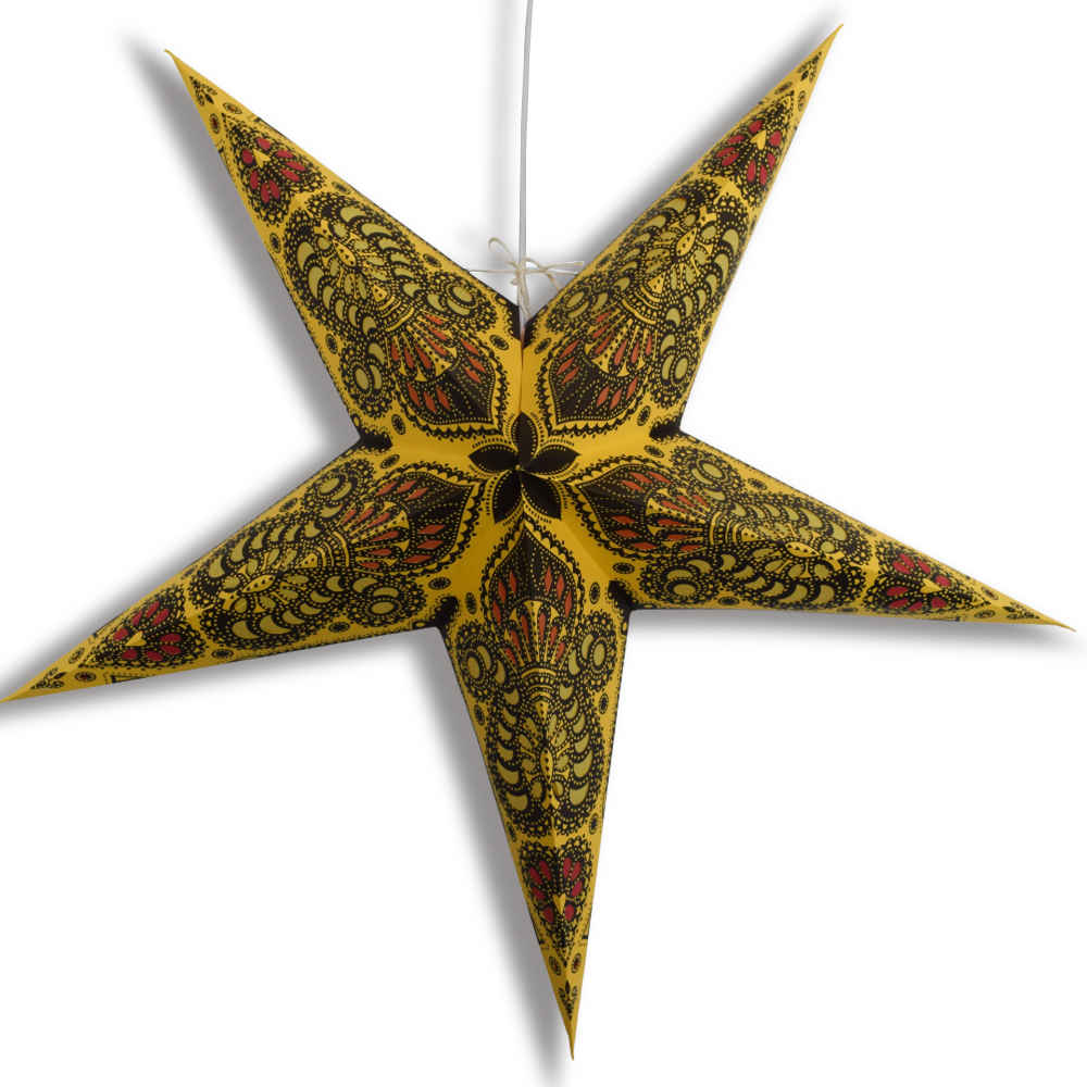 3-PACK 24&quot; Cream Yellow Peacock Paper Star Lantern, with LED Bulbs and Lamp Cord Light Included