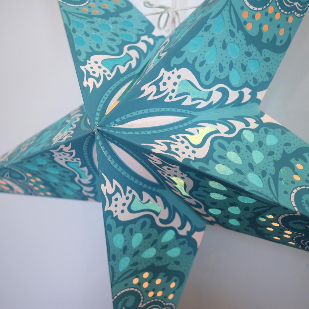 24&quot; Turquoise Blue Rain Paper Star Lantern, Hanging Wedding &amp; Party Decoration