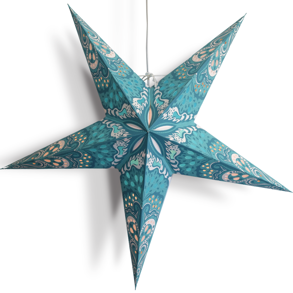 24&quot; Turquoise Blue Rain Paper Star Lantern, Hanging Wedding &amp; Party Decoration