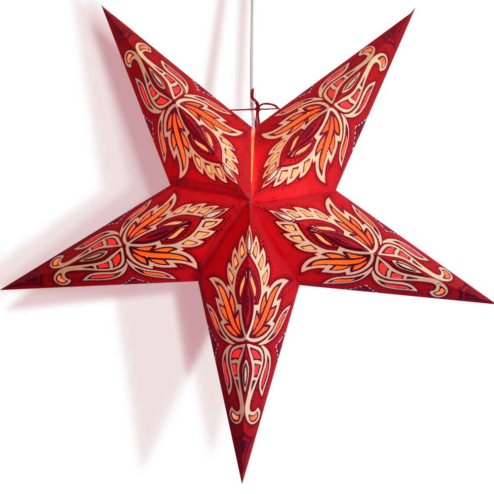 24&quot; Red / Vanilla Cream Lotus Glitter Paper Star Lantern, Hanging