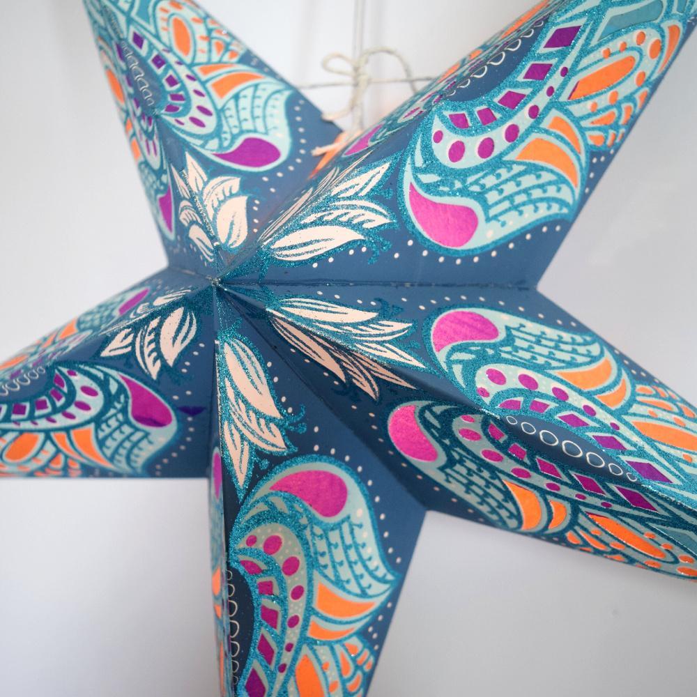 24&quot; Blue Angel Gold Glitter Paper Star Lantern, Hanging Wedding &amp; Party Decoration