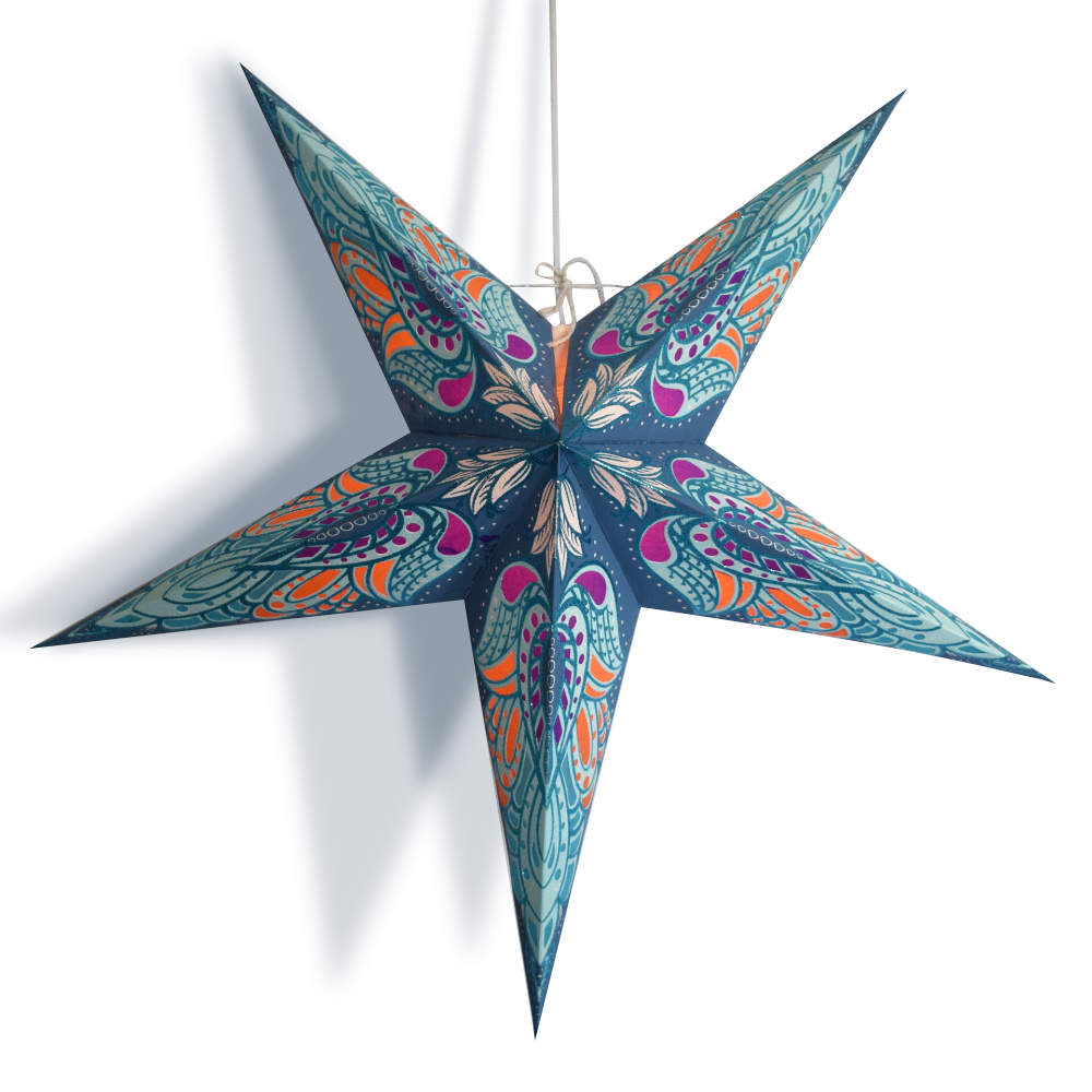 24&quot; Blue Angel Gold Glitter Paper Star Lantern, Hanging Wedding &amp; Party Decoration