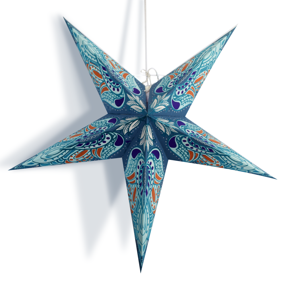 24&quot; Blue Angel Gold Glitter Paper Star Lantern, Hanging Wedding &amp; Party Decoration