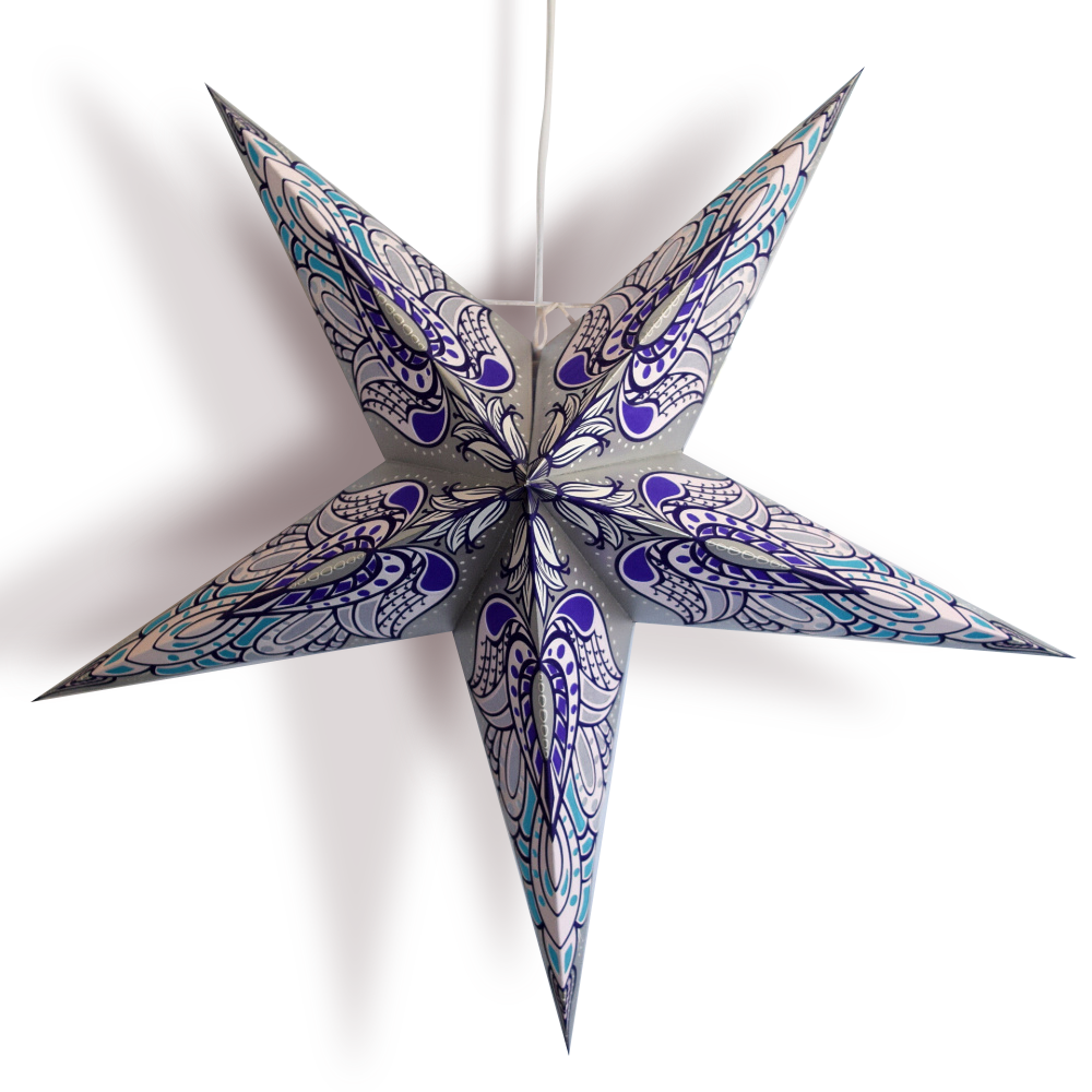 24" Silver Angel Paper Star Lantern, Hanging Wedding & Party Decoration