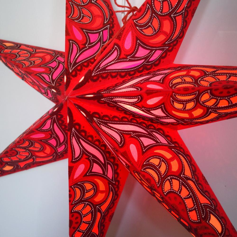 24" Red Babylon Glitter 7-Point Paper Star Lantern, Hanging Wedding & Party Decoration