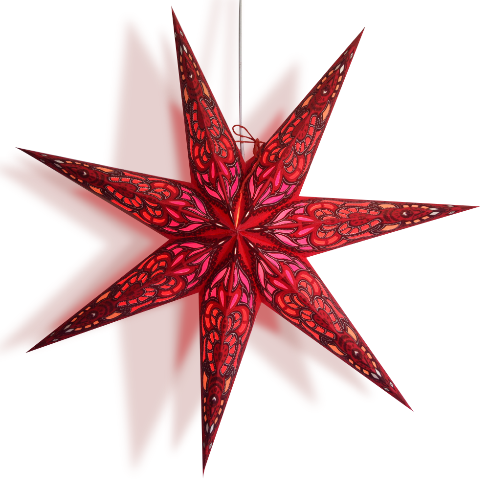 24&quot; Red Babylon Glitter 7-Point Paper Star Lantern, Hanging Wedding &amp; Party Decoration