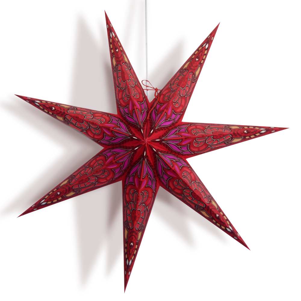 24" Red Babylon Glitter 7-Point Paper Star Lantern, Hanging Wedding & Party Decoration
