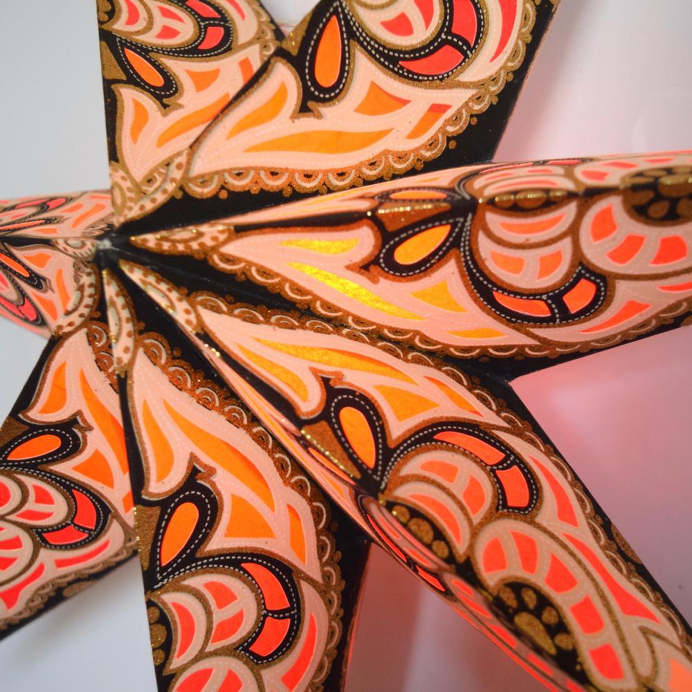 24" Black Orange Babylon Glitter 7-Point Paper Star Lantern, Hanging Wedding & Party Decoration
