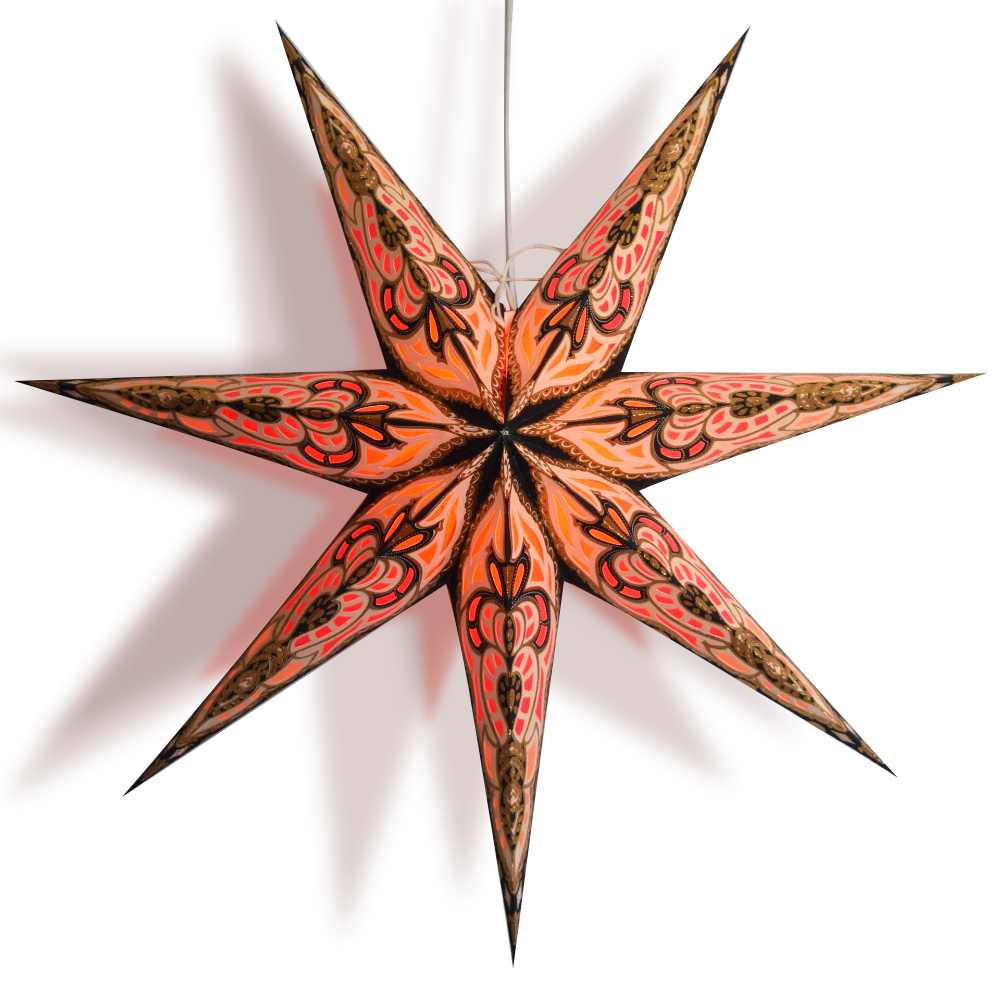 24&quot; Black Orange Babylon Glitter 7-Point Paper Star Lantern, Hanging Wedding &amp; Party Decoration