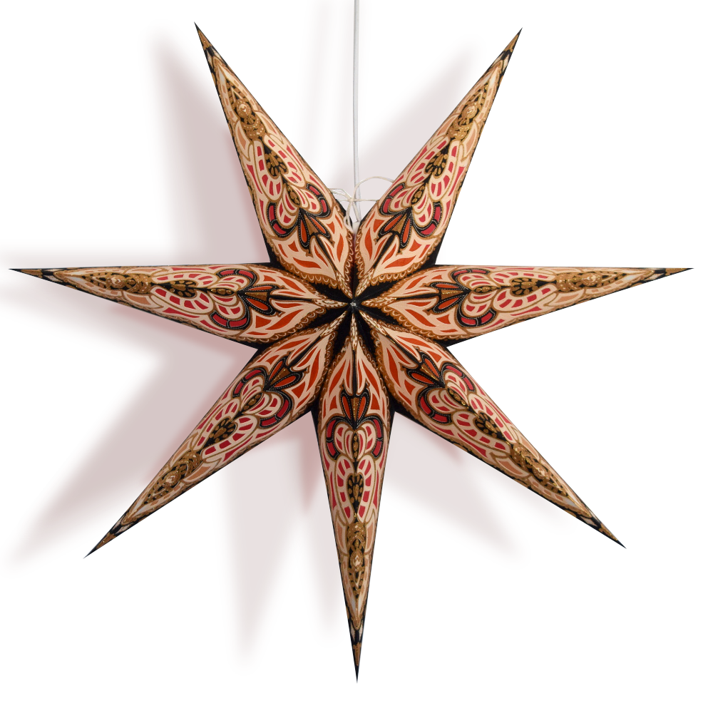 24" Black Orange Babylon Glitter 7-Point Paper Star Lantern, Hanging Wedding & Party Decoration