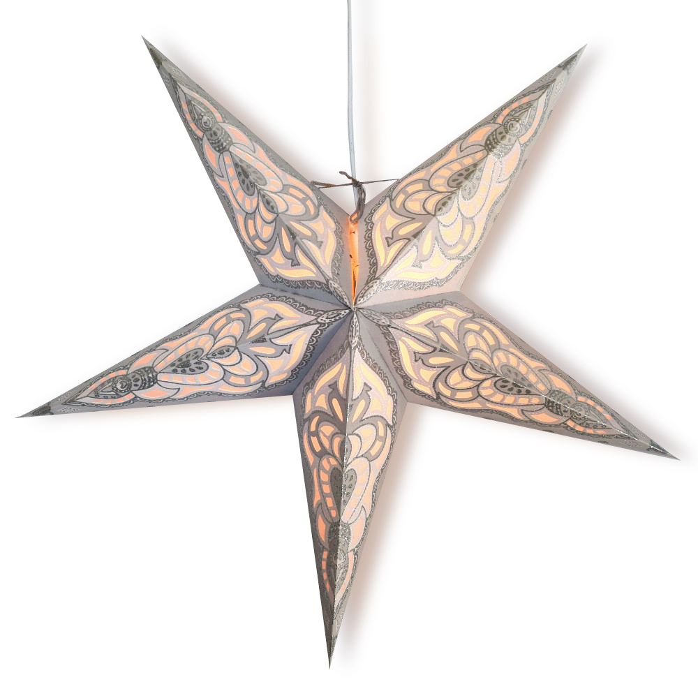 24&quot; Grey Babylon Glitter Paper Star Lantern, Hanging Wedding &amp; Party Decoration