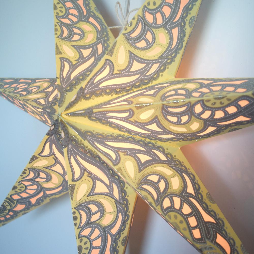 24&quot; Yellow Cream Babylon Glitter 7-Point Paper Star Lantern, Hanging Wedding &amp; Party Decoration