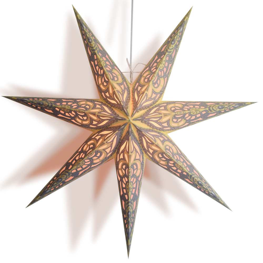 24&quot; Yellow Cream Babylon Glitter 7-Point Paper Star Lantern, Hanging Wedding &amp; Party Decoration