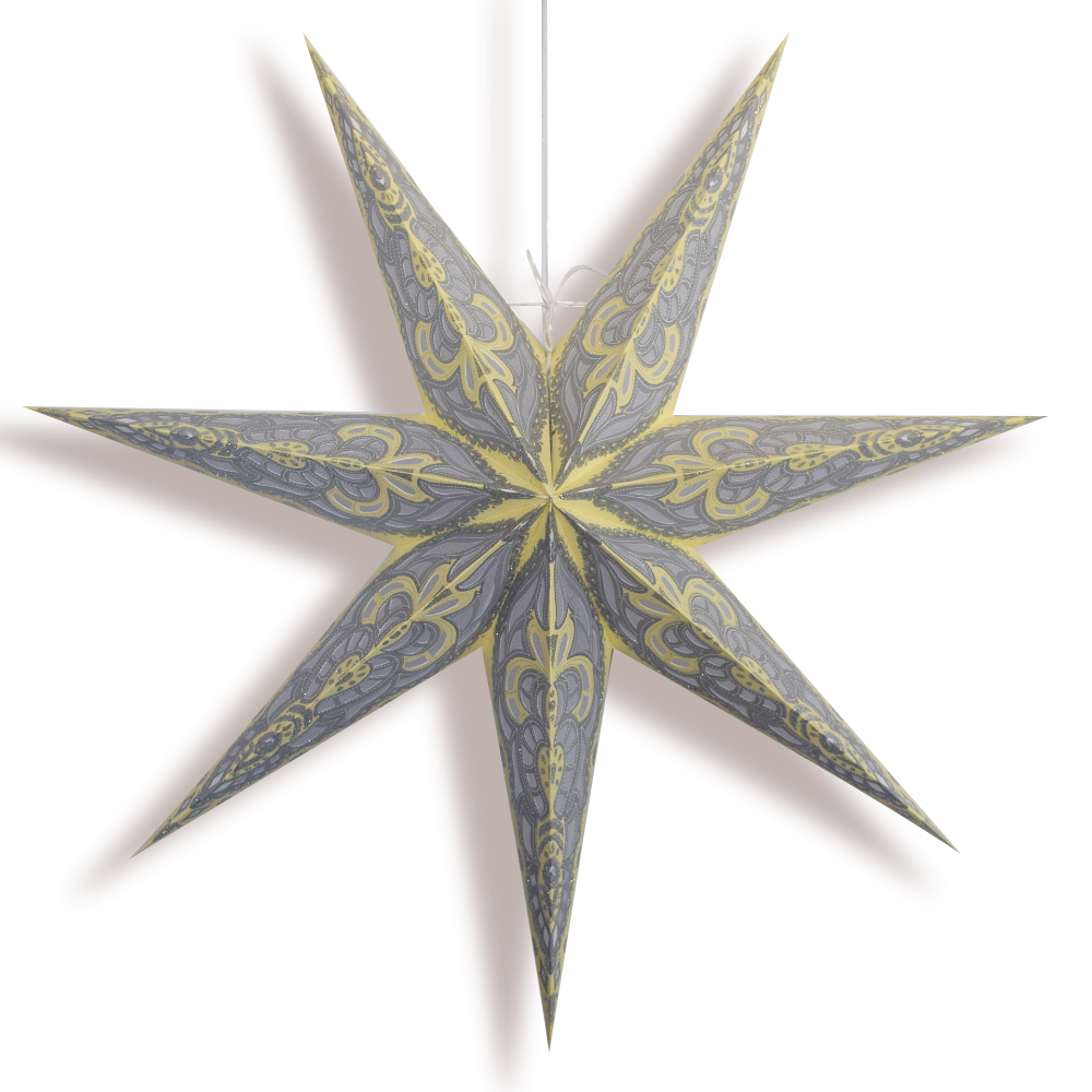 24&quot; Yellow Cream Babylon Glitter 7-Point Paper Star Lantern, Hanging Wedding &amp; Party Decoration