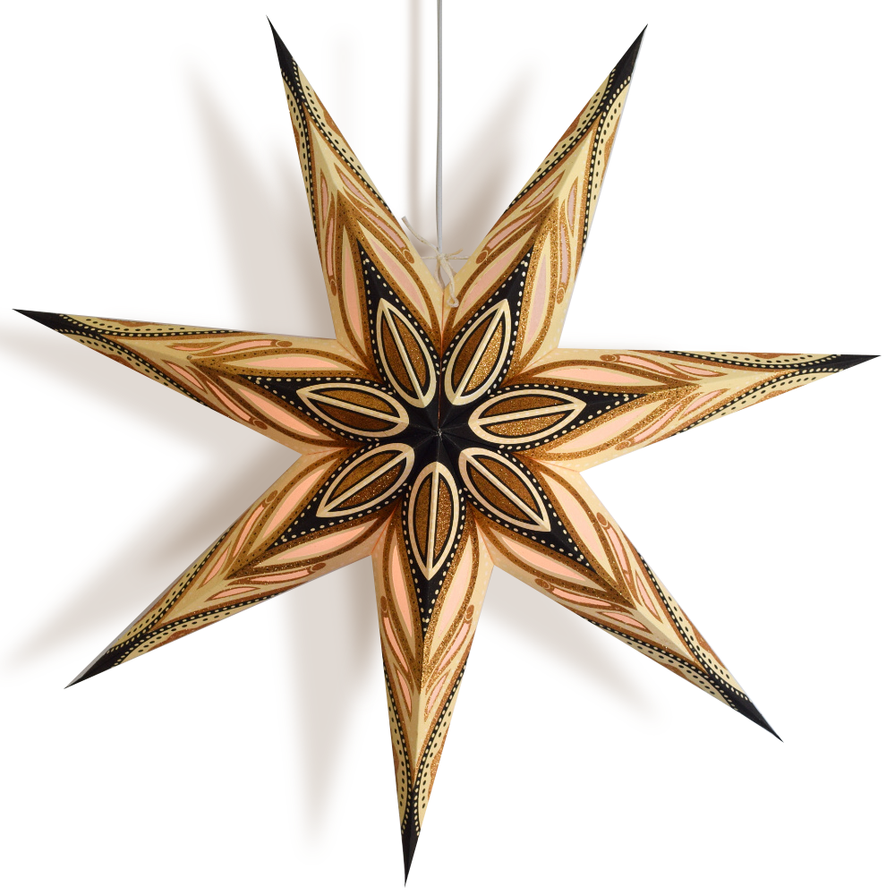 24&quot; Latte Brown Koko Glitter 7-Point Paper Star Lantern, Hanging Wedding &amp; Party Decoration