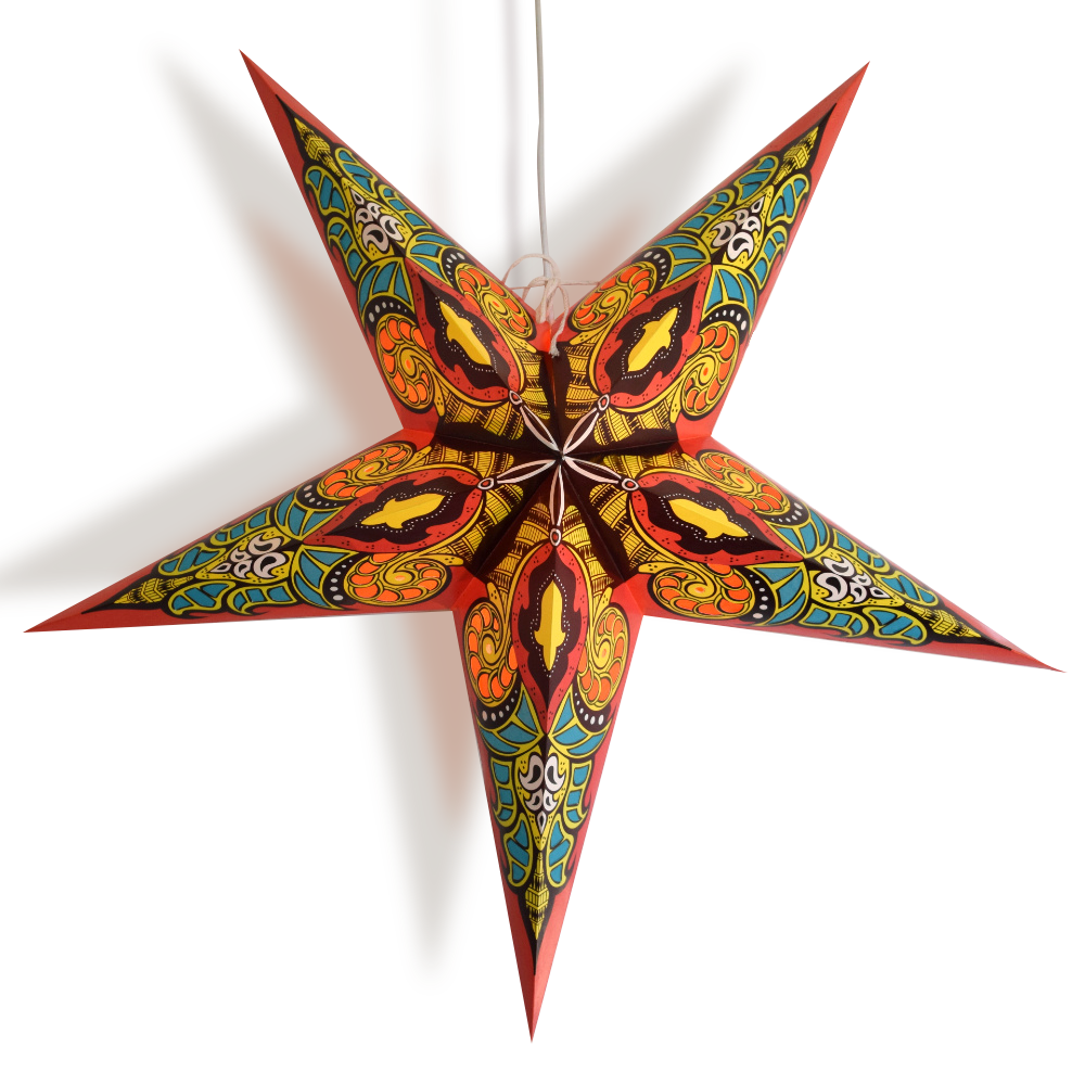 24&quot; Orange Yellow Raam Glitter Paper Star Lantern, Hanging Wedding &amp; Party Decoration