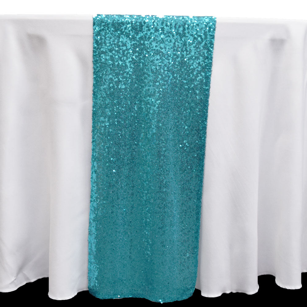 Turquoise Sequin Table Runner - 12 x 108 Inch - PaperLanternStore.com - Paper Lanterns, Decor, Party Lights & More