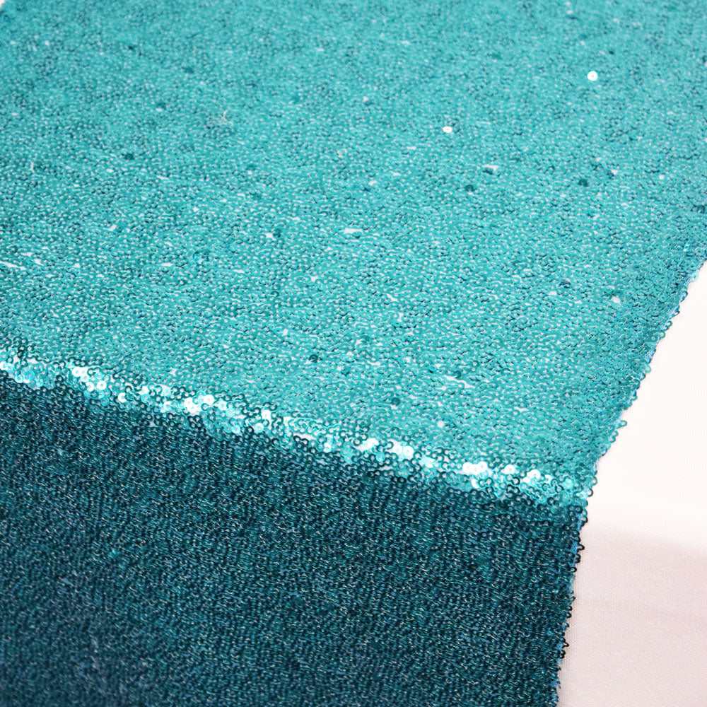 Turquoise Sequin Table Runner - 12 x 108 Inch - PaperLanternStore.com - Paper Lanterns, Decor, Party Lights &amp; More