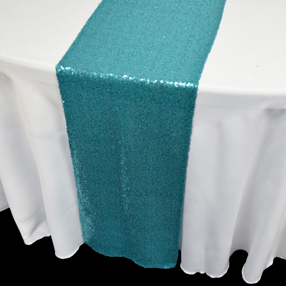 Turquoise Sequin Table Runner - 12 x 108 Inch - PaperLanternStore.com - Paper Lanterns, Decor, Party Lights &amp; More