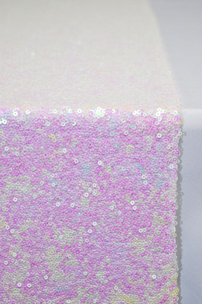 White and Pink Iridescent Sequin Table Runner - 12 x 108 Inch - PaperLanternStore.com - Paper Lanterns, Decor, Party Lights & More