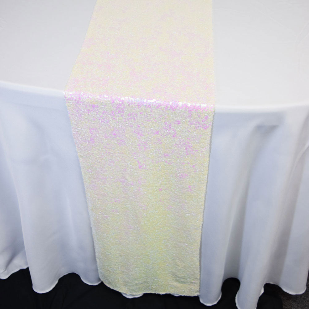 White and Pink Iridescent Sequin Table Runner - 12 x 108 Inch - PaperLanternStore.com - Paper Lanterns, Decor, Party Lights &amp; More