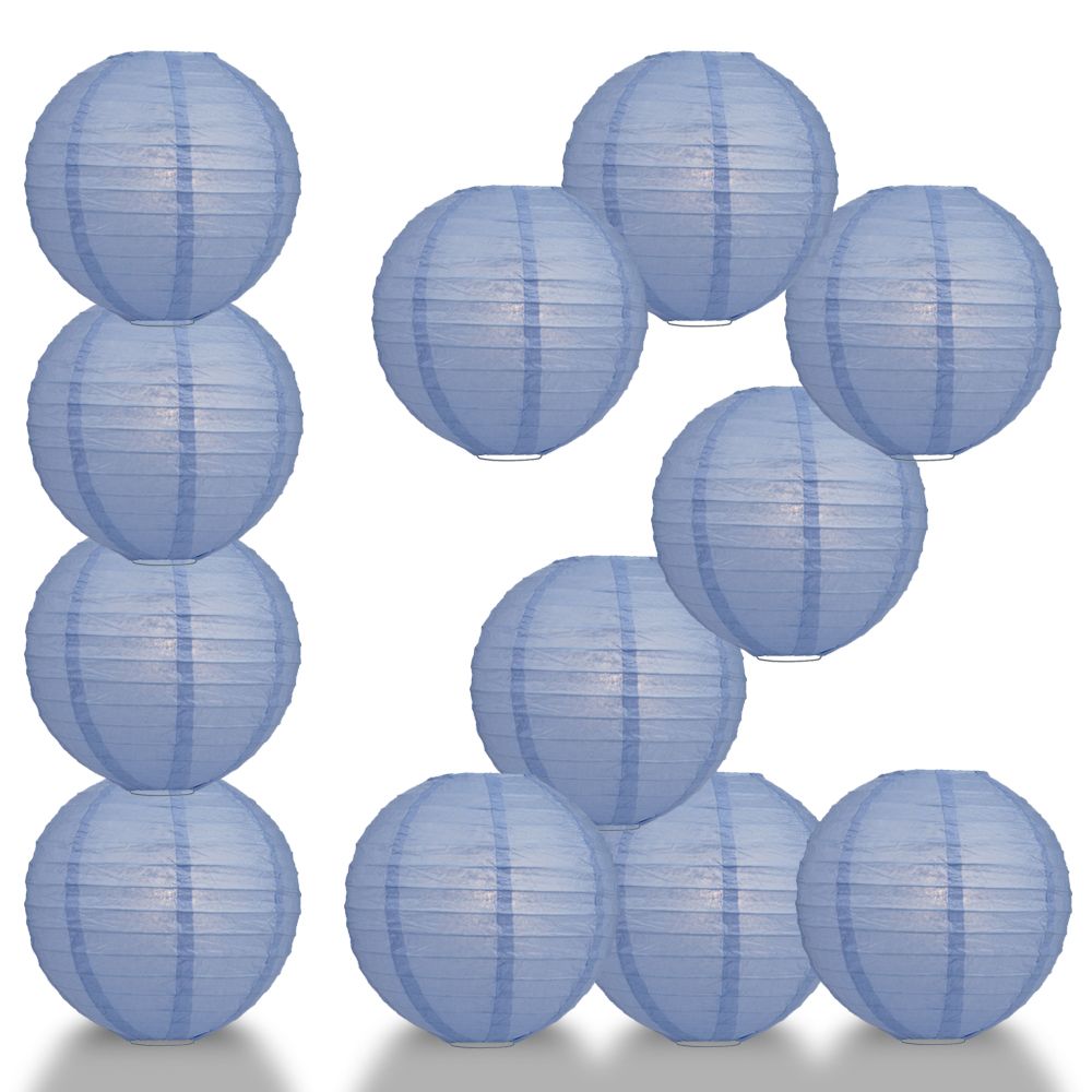 12 PACK | 12" Serenity Blue Even Ribbing Round Paper Lantern, Hanging Combo Set - PaperLanternStore.com - Paper Lanterns, Decor, Party Lights & More