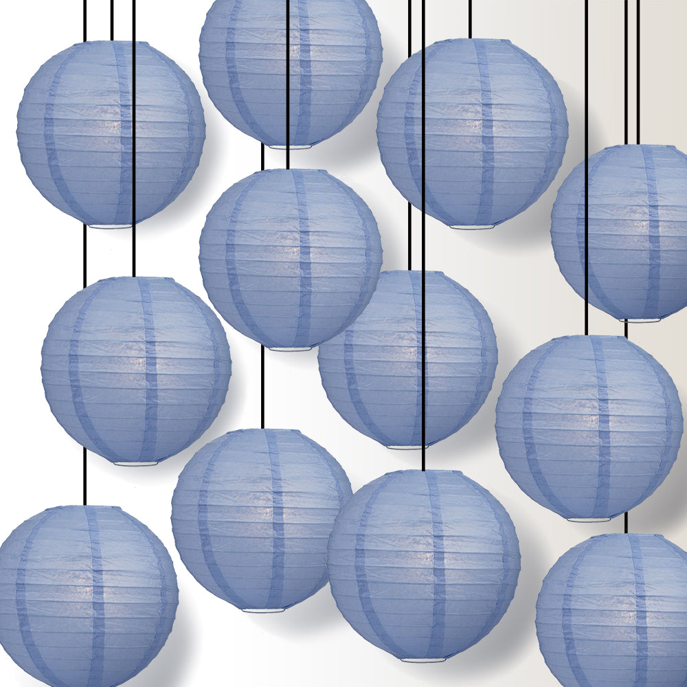 12 PACK | 12&quot; Serenity Blue Even Ribbing Round Paper Lantern, Hanging Combo Set - PaperLanternStore.com - Paper Lanterns, Decor, Party Lights &amp; More
